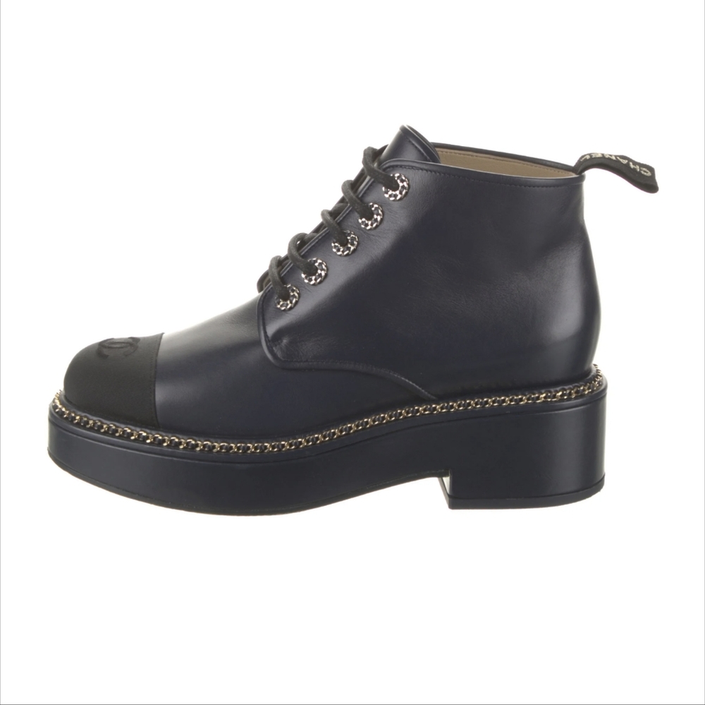 Chanel Navy Blue Platform Boots 40
